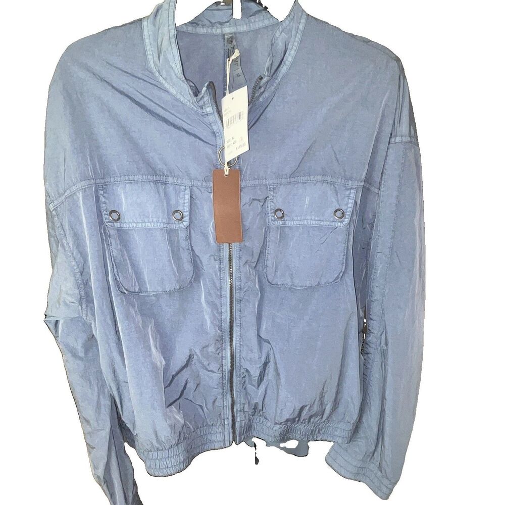 XCVI Women’s Blue Windbreaker Jacket XL Full Zip Ring Pull Pockets Relaxed